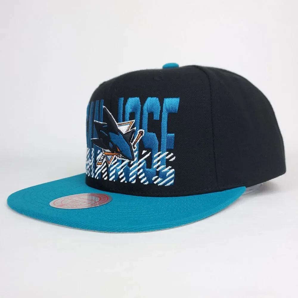 San Jose Sharks Mitchell & Ness‎ NHL Snapback Hat Cap 3D Logo Black Teal NWT